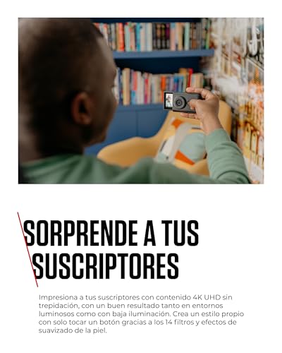 Canon Powershot V10 Starter Kit + Accesorios + Memoria 64GB, Cámara Vlogging y Streaming, Sensor 1" 20,9 MP, Vídeo 4K, Objetivo 19mm, WiFi, Bluetooth y USB-C, Pantalla Táctil Ángulo Variable, Negro
