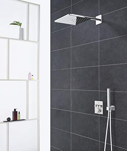 GROHE Grohtherm SmartControl- Set de ducha termostático (ducha mural cuadrada 31cm con 2 chorros, termostato empotrado, teleducha stick con soporte y flexo), listo para instalar, cromo, 34706000