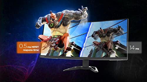Lenovo G34w-30 - Monitor Gaming Curvo con EyeSafe, 34'' UWQHD (VA, 170Hz (OD), 0.5ms MPRT, HDMI+DP, Cable DP, FreeSync, Altavoces) Ajuste de inclinación/altura - Negro