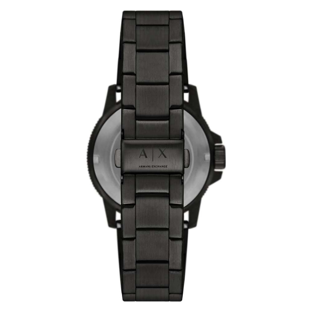 Armani Exchange Relojes para hombre, Movimiento fecha trifunción de cuarzo y caja de 44 mm con correa de acero, Negro y tono dorado