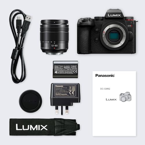 Panasonic LUMIX DC-G9M2ME Cámara Micro Cuatro Tercios sin Espejo, Lente Lumix G Vario 12-60mm F3.5-5.6, 25.2MP, 4K 120p/100p y 5.7K 30p/25p, Híbrido De Fase, OLED LVF, WiFi, Bluetooth, HDMI, Negro