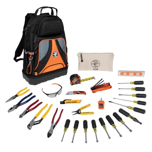 Klein Tools El kit de herramientas manuales 80028 incluye alicates, destornilladores, destornilladores de tuercas, mochila y más herramientas para el lugar de trabajo, 28 piezas