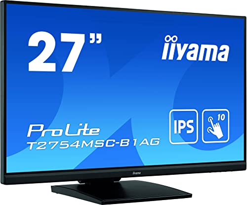 iiyama Prolite T2754MSC-B1AG Monitor Táctil de 27" Multitáctil Capacitivo de 10 puntos, FullHD (1920x1080, panel IPS, 16:9, 4ms, 1 VGA, 1 HDMI, 1 USB3.0, IPX1, Anti Reflectante) Negro Mate
