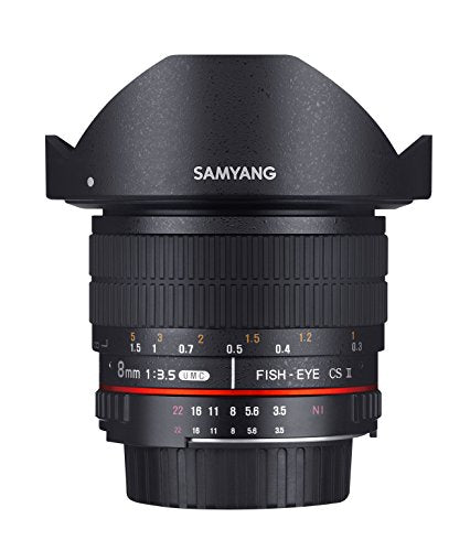 Samyang F1121904101 - Objetivo fotográfico DSLR para Pentax (Distancia Focal Fija 8mm, Apertura f/3.5-22 UMC, Ojo de Pez, CSII), Negro