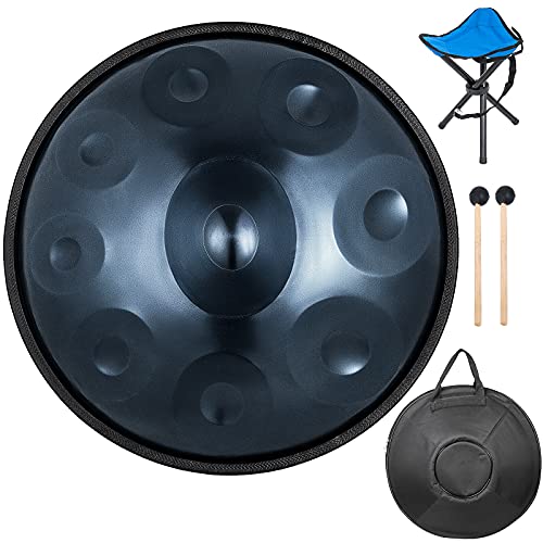 BuoQua Blue Harmonic Handpan Drum Pan de mano en D menor 9 notas 22 pulgadas de acero tambor de mano con suave mano Pan Bag Hand Pan Hang Drum