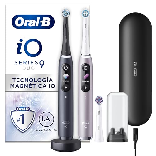 Oral-B iO 9 Oral-B iO 9 Pack Doble, Cepillo de Dientes Eléctrico Negro y Rosa, con 3 Cabezales y 1 Estuche Cargador de Viaje, Diseñado por Braun, Diseñado Por Braun