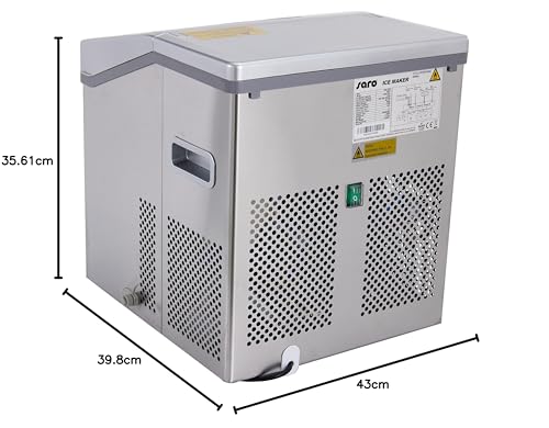 SARO EB 15 PRO Cubitera de acero inoxidable, 15 kg/24 h, 3 tamaños de hielo a elegir, tanque de agua de 2 l, depósito de 1,4 kg