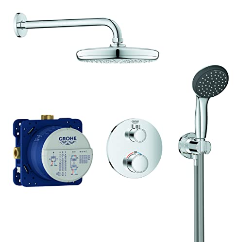 GROHE QuickFix Precision Trend - Set de ducha para instalación final, tecnología de control ecológico, ducha mural de 210 mm, cromado, ref. 34733002