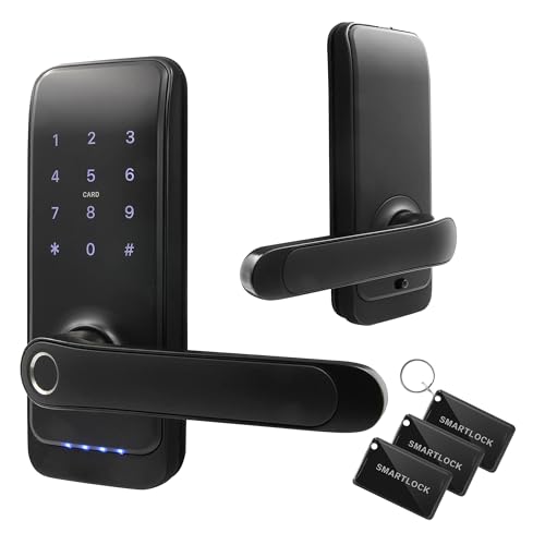 EURA ELH-01H4 Cerradura de puerta inteligente con manija Cerradura de código 13.56MHz Lector de proximidad lector biométrico IP65 Espaciado de cerrojo universal Negro