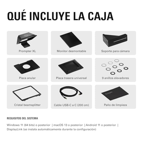 Elgato Prompter XL - Teleprompter Profesional con Pantalla Desmontable, Monitor videoconferencia, para cámaras DSLR, mirrorless, Studio - conexión USB‑C 3.2, para PC & Mac