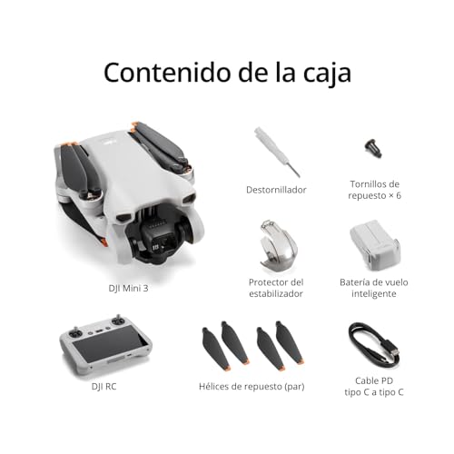 DJI Mini 3 (DJI RC) – Dron Mini con Mando a distancia y cámara, ligero y plegable con vídeo 4K HDR, 38 min de tiempo de vuelo, Grabación vertical y funciones inteligentes, C0