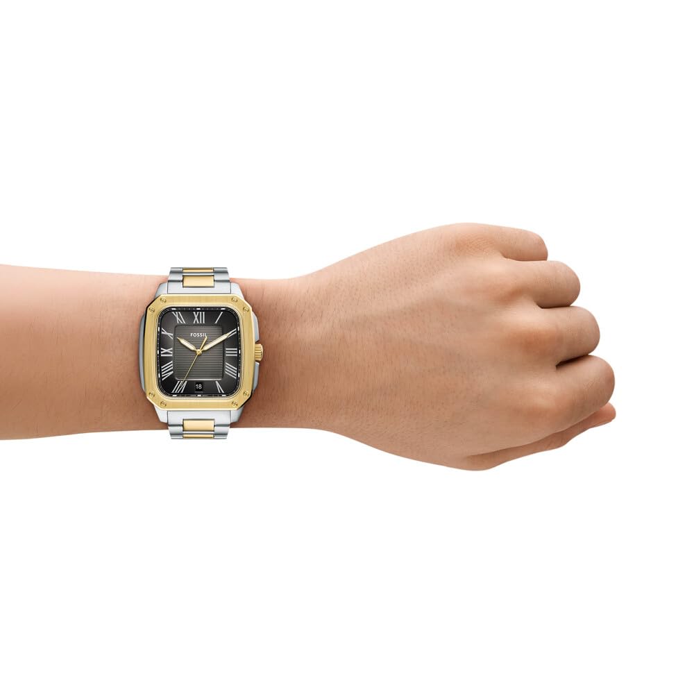 Fossil Reloj Crosby para Hombre, Movimiento de Cuarzo de Tres Agujas con Fecha y Correa de Acero Inoxidable, Plata y Tono Dorado