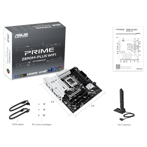 ASUS Prime Z890M-PLUS WiFi - Placa Base mATX, 10+1+2+1 (80 A) etapas de Potencia, PCIe 5.0 Compatible con GPU de última generación, Puerto USB Tipo-C a 20 Gbps, 3 Ranuras M.2, Wi-Fi 7, Q-Antenna