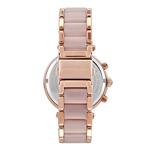 Michael Kors - Reloj Parker cronógrafo de Cuarzo con Correa de Acero Inoxidable en Tono Oro Rosa con eslabones centrales de Acetato ruborizado para Mujer MK5896