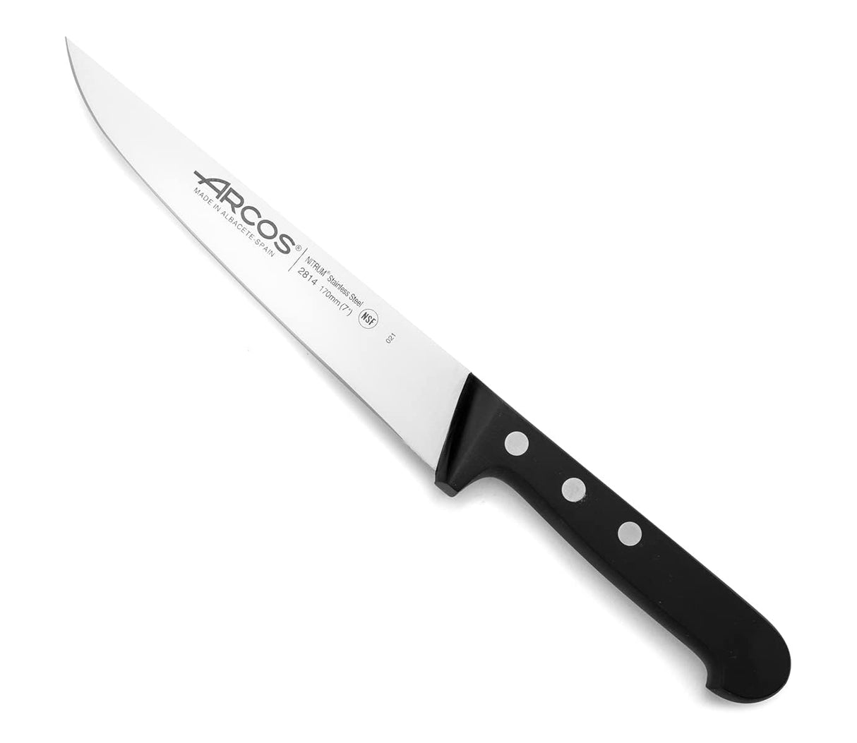 ARCOS Universal Juego de Cuchillos de Cocina Profesional + Tijeras con Bloque de Madera. Set de 5 Cuchillos + Tijeras de Acero Inoxidable. Bloque de Cuchillos para Cocinar.