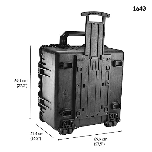 PELI 1640 Maleta de Transporte técnico con Ruedas robustas y asa Extensible para cámaras y Drones, IP67 estanca e Impermeable al Polvo, 130L de Capacidad, Fabricada en EE.UU., sin Espuma, Color Negro