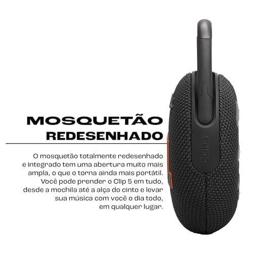 JBL Clip 5, Altavoz inalámbrico portátil con Bluetooth, resistente al agua y al polvo IP67, hasta 12h de reproducción y más con Playtime Boost activado, negro