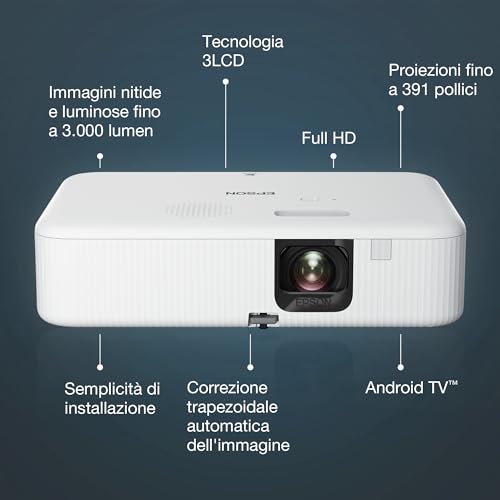 Epson CO-FH02, Proyector Full HD, 3000 lúmenes, Android TV, Lámpara Larga Duración: 12000 Horas, Altavoz Integrado y Tecnología 3LCD
