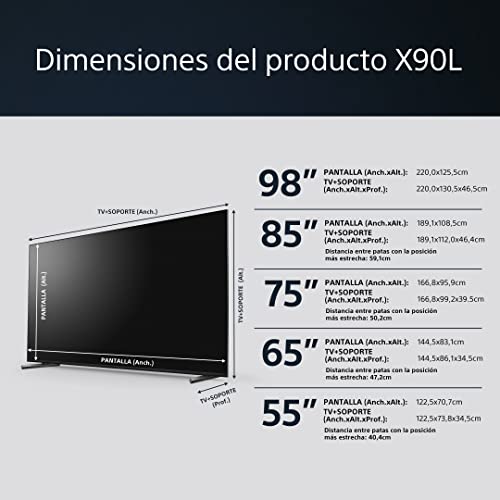 Sony BRAVIA XR-55X90L, 55 Pulgadas, TV Full Array LED, 4K HDR, Smart Google TV, Funciones Eco, Bravia Core, Óptimo para PlayStation5, Marco de Aluminio