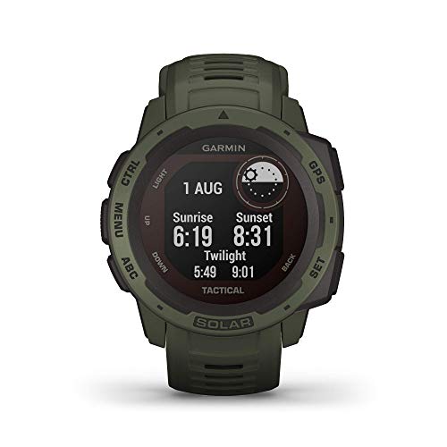 Garmin Instinct Tactical Solar, Reloj inteligente con GPS resistente al agua, func. tácticas, función de carga solar, func. deportivas, pulsioximetría y notificaciones del smartphone, Verde Militar