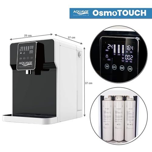 Aquavie Technology - OsmoTOUCH - Fuente de agua purificada por ósmosis inversa y esterilización - Dispensador instantáneo de agua templada y caliente - Depósito de 4,5 L
