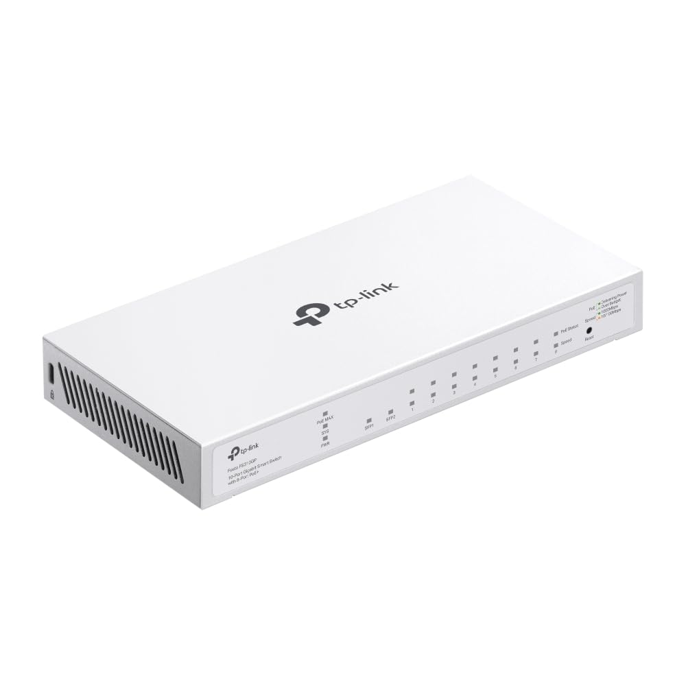 TP-Link Festa FS310GP, 10 Puertos con 8 Puertos PoE+, gestión Gratuita en la Nube, enrutamiento estático, VLAN, ACL e IGMP Snooping, Total 61 W PoE, Salida PoE de 30 W por Puerto, Interruptor PoE