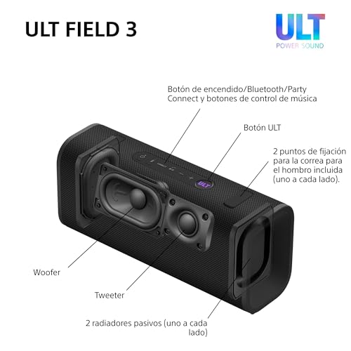 Sony ULT Field 3 - Altavoz Bluetooth portátil con ULT Power Sound, batería de 24 Horas, IP67, Resistente al Agua, al Polvo y a los Golpes, Correa Desmontable para el Hombro, Compacto - Blanco Marfil
