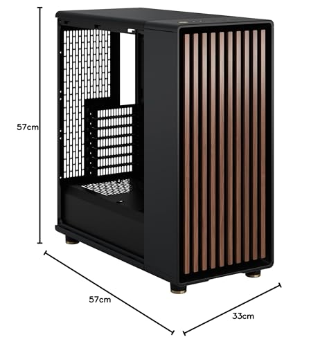Fractal Design North Charcoal Black Tempered Glass Dark - Frente de Madera de Nogal - Panel Lateral de Vidrio - Incluye Dos Ventiladores Aspect PWM de 140 mm - Puerto USB Tipo C