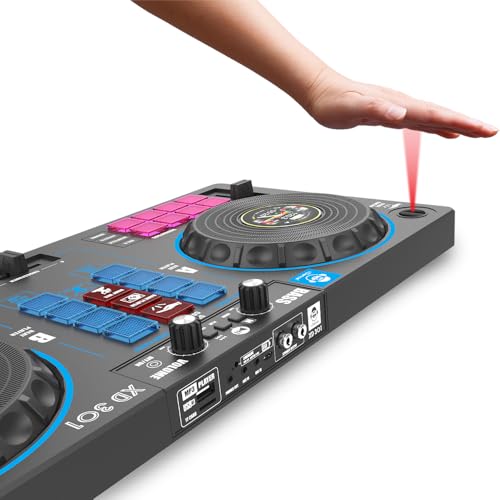 Cefa Toys - Estación de Dj Portátil con Altavoces y Control Espacial 14 en 1, Con Tocadiscos, Crossfader y Más de 144 Combinaciones de Mix, Incluye Reproductor de Bluetooth y USB y Batería Recargable