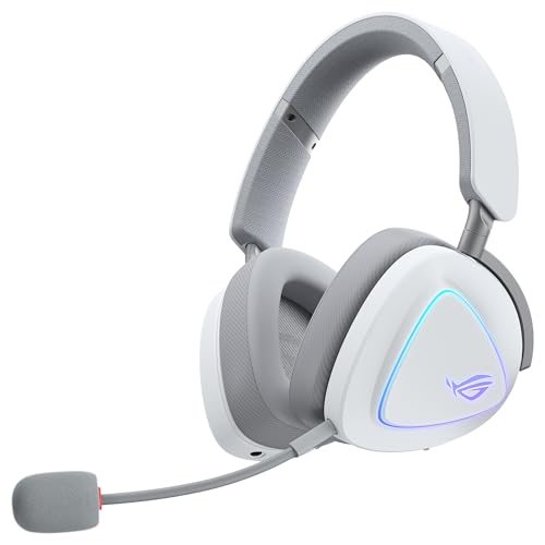 ASUS ROG Delta II Auriculares Gaming inalámbricos, Controladores de 50 mm, ROG SpeedNova, micrófono 10 mm, 153hrs de batería, DualFlow, BT, 2.4GHz, 3.5 mm, PC, Switch, PS4, PS5, Xbox, Blanco Lunar