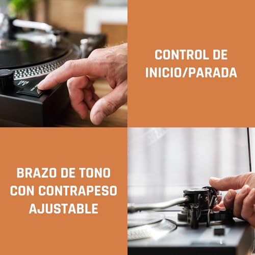 Lenco L-3808 Tocadiscos USB DJ con Direct Drive - 33/45 rpm, sistema de captación magnética, iluminación de aguja y digitalización para PC, Negro