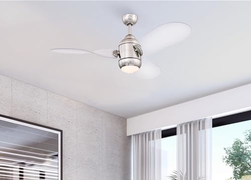 Westinghouse iluminación 72258 Ventilador de techo con luz LED y control remoto de estilo contemporáneo Josef, 122 cm, acabado en níquel cepillado, vidrio opalino esmerilado, motor de CC