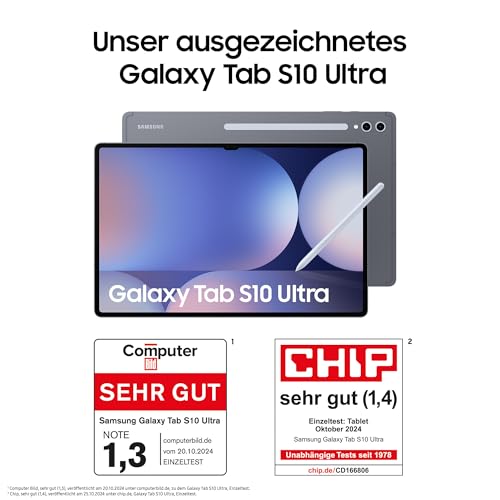 Samsung Galaxy Tab S10 Ultra AI Tablet Android, 12 GB de RAM, 1 TB de memoria, pantalla AMOLED, revestimiento antirreflectante, incluye S Pen, WiFi, Moonstone Gray, 36 meses de garantía del fabricante