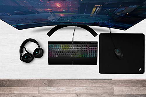 CORSAIR K55 RGB PRO XT Membrana Teclado para juegos con cable, IP42, resistente al polvo y a derrames, 6 teclas macro con integración Elgato, compatible con iCUE, QWERTY UK, PC, Mac, Xbox, color negro