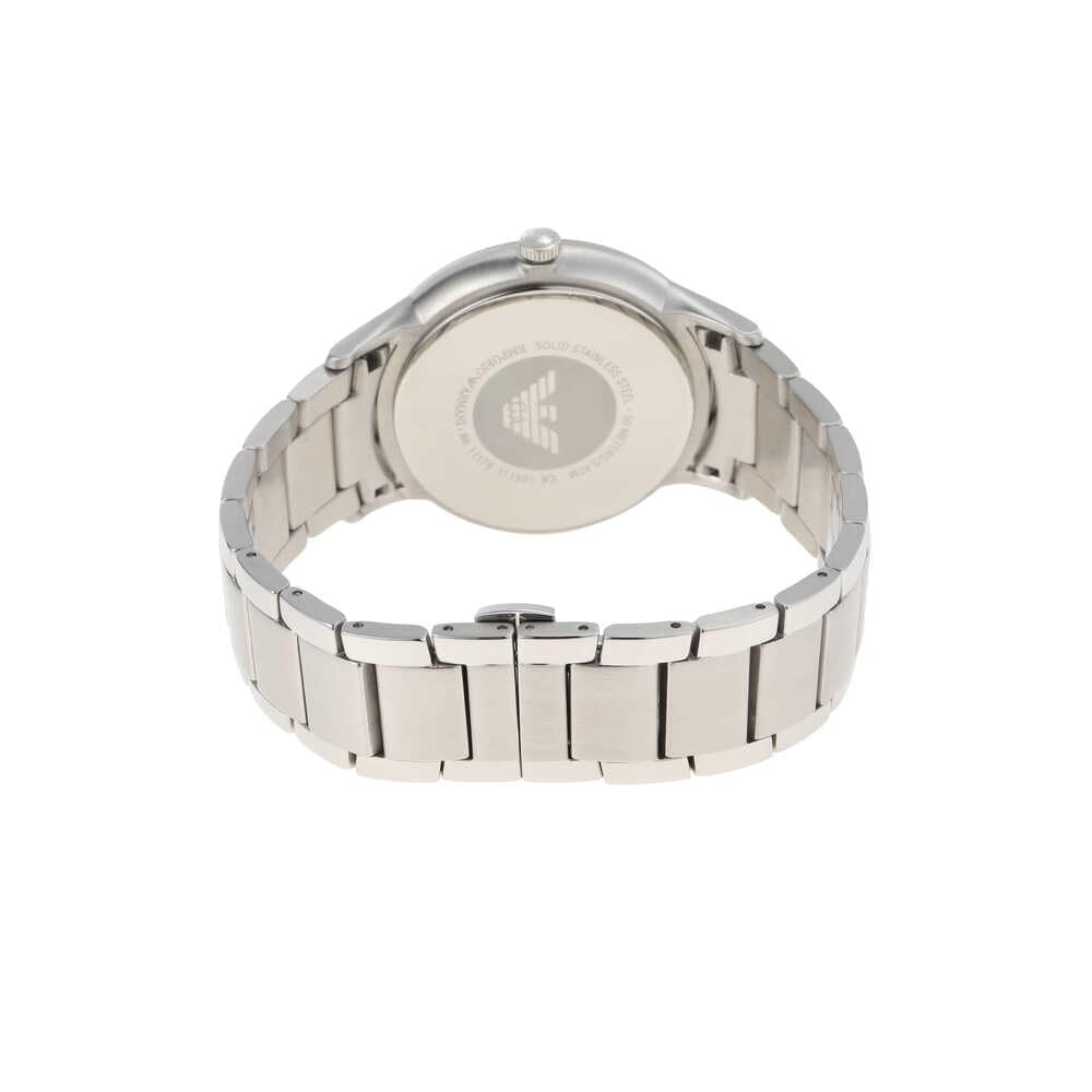 Emporio Armani Reloj para hombre, movimiento de tres manecillas con fecha, caja de acero inoxidable plateado de 43 mm con correa de acero inoxidable, AR11181, Tono plateado y negro