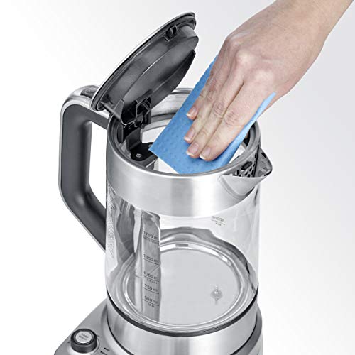 SEVERIN - Hervidor de té y agua de cristal con elevación automática, 1.7 L, 3000 W, Elemento calefactor oculto por placa de acero inoxidable, acero inoxidable y cristal, WK 3422