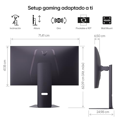 LG 32GX850A-B - Monitor Gaming Ultragear OLED, 32", 4K (3840 x 2160), 165 Hz, 0.03 ms (GTG), Dual Mode, G-Sync Compatible y FreeSync Premium Pro, Inclinación y Altura Ajustable, Morado Grisáceo