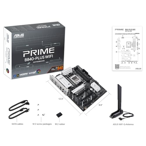 ASUS Prime B840-PLUS WiFi - Placa Base AMD ATX, DDR5, PCIe 4.0 Ready, Tres Ranuras M.2, Wi-Fi 6E, Realtek 2.5Gb Ethernet, DisplayPort, HDMI, USB 10Gbps Tipo-A y Tipo-C, BIOS Flashback, Aura Sync