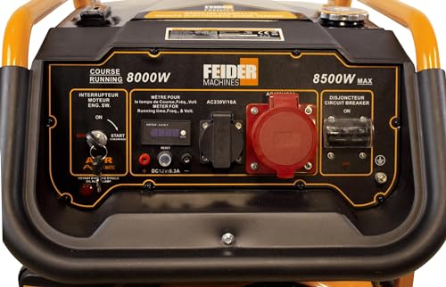 FEIDER Grupo Electrogénico Gasolina Trifásico 8500 W Tecnología AVR, Arranque Eléctrico, Motor 19 CV, Capacidad Tanque 25 L, Asa De Transporte, Kit De Ruedas Astillero – FG8500ES