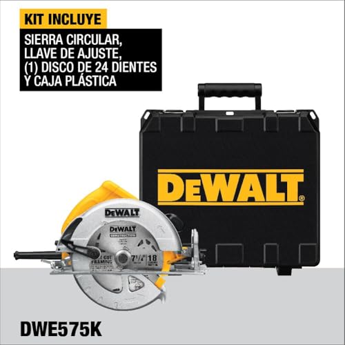 DEWALT DWE575K-QS - Sierra Circular 1600W, Profundidad de corte 67mm, Cuchilla de 190mm, Velocidad 5200 rpm, Diámetro de cuchilla 30 mm, Maletín Incluido