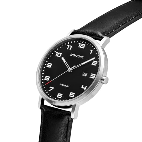 BERING Reloj de cuarzo para Hombre, Colección Titanium con titanio y cristal de Zafiro 18640-402, Plateado y Negro