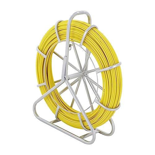 VEVOR Cinta para pescar de fibra de vidrio, 182,9 m, 8 mm, extractor de alambre para cinta de pescar, varilla para correr cables con soporte de carrete de acero, 3 cabezales de tracción