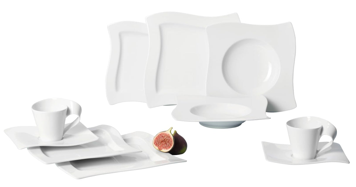 Villeroy & Boch NewWave Basic Vajilla de mesa para 6 personas, 30 piezas, Porcelana, Basic Servizio da Tavola, Blanco