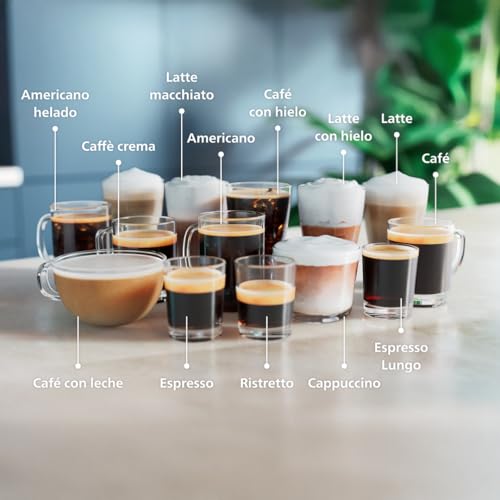 Philips Cafetera Espresso Totalmente Automática Serie 5500-20 Cafés Calientes y con Hielo, Sistema de Leche LatteGo de Limpieza Rápida, 40% más Silenciosa con SilentBrew, QuickStart, Gris (EP5544/50)