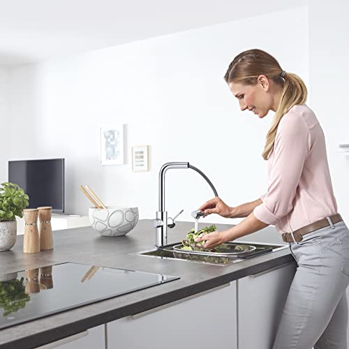 GROHE Blue Home - Grifo monomando de fregadero con función filtro de agua, caño en L, sin gas, con poco gas y con gas