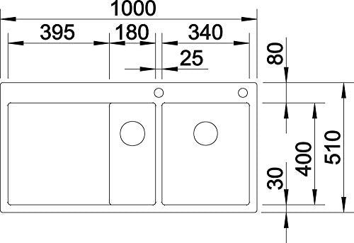 Blanco 521646 Fregadero de cocina de acero inoxidable, 60 cm Unterschrank Becken links