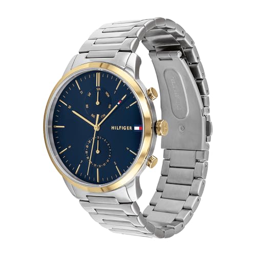 Tommy Hilfiger Reloj Analógico de Cuarzo Multifunción para Hombre con Correa de Acero Inoxidable Plateada - 1710408