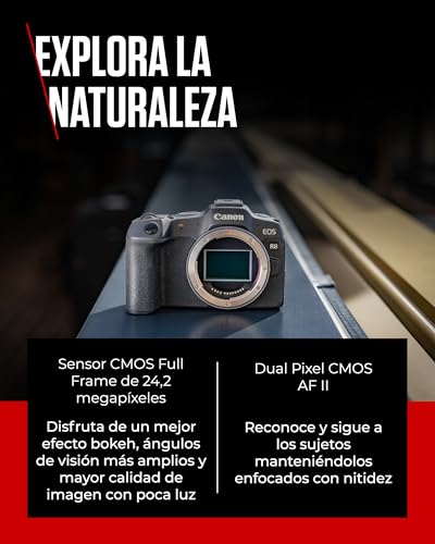 CANON EOS R8 Cámara Mirrorless Body, Cámara Evil Full Frame (24,2 MP) -6.5 EV, Vídeo 4K 60 fps, Dual Pixel CMOS AF II, Pantalla Táctil de Ángulo Variable, Negro - 2X Batería