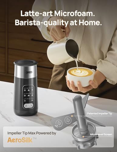 Dreo Espumador de leche, espumador eléctrico 8 en 1 para café latte art, 270 ml, espuma caliente y fría, espumadores automáticos para leche láctea y no láctea, LED, fácil de limpiar, aire BaristaMaker