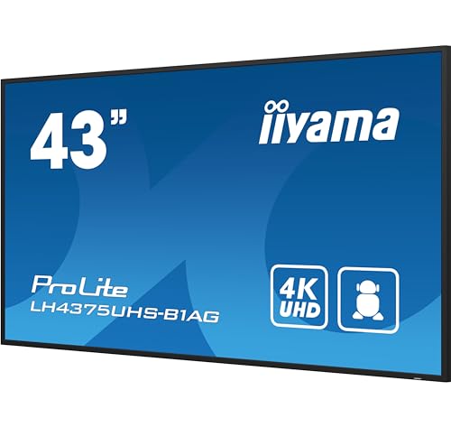 iiyama Prolite LH4375UHS-B1AG Pantalla Digital IPS LED 4K UHD HDMI DP in/out USB2.0 RS-232c RJ45 Reproductor Multimedia Android OS WiFi SDM-S Micro-SD 24/7 Negro 108cm 42,5"